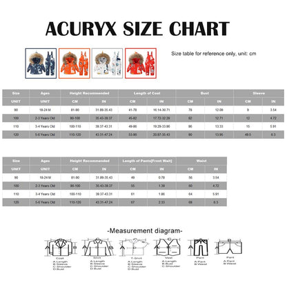 Printed Snowsuits for Baby Girls, 2-Piece Clothing Set, Winter Unisex Children's Down Jacket with Removable Fur Hood with Snow Dungarees, Boys and Girls, Ski Suit Clothing