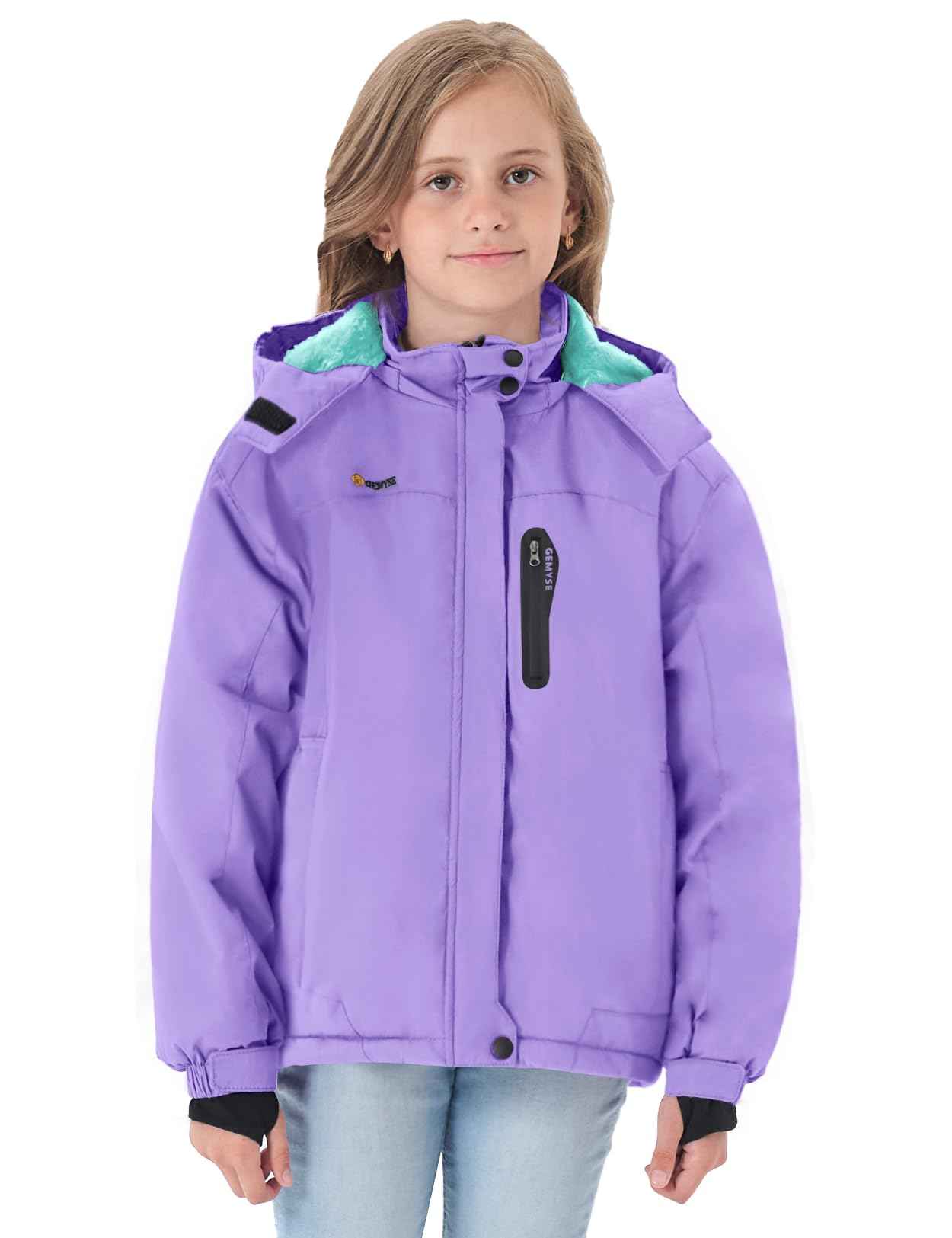 GEMYSE Girls' Waterproof Ski Jacket Windproof Fleece Outdoor Winter Jacket Rain Jacket with Hood