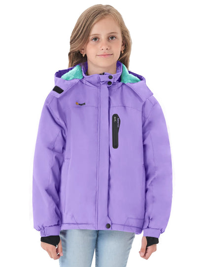 GEMYSE Girls' Waterproof Ski Jacket Windproof Fleece Outdoor Winter Jacket Rain Jacket with Hood