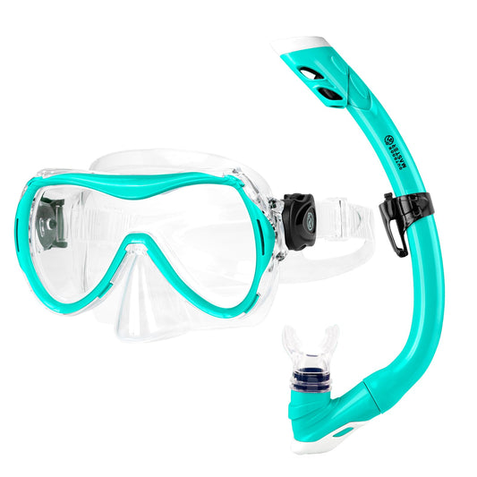 OutdoorMaster Marlin Children's Snorkel Set, Adjustable Strap, Dry Top Diving Mask, Anti-Fog Snorkel Mask, Children's Swimming Goggles for Boys and Girls, Age 4-14