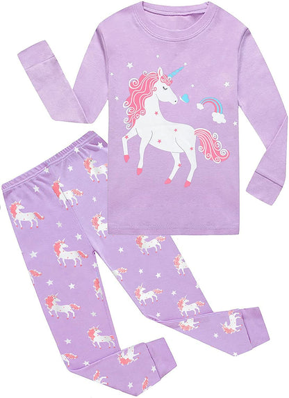 EULLA Children's Girls' Pyjamas Long Sleeve Cotton Winter Pyjama Set Unicorn Princess Dino Rabbit Owl Two Piece Sleepwear 1-10 Years 92 98 104 110 116 122 128 134 140