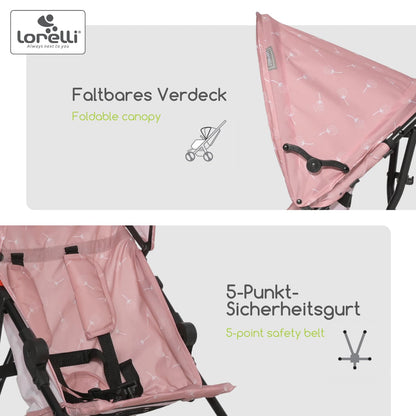 Lorelli Ultra Leichter Buggy Kinderwagen Vaya - nur 4,7kg - Kompakter Sportsitz bis 15kg, Sitzbuggy mit 5-Punkt-Gurt, faltbarem Verdeck und ergonomischen Griffen, klappbarer Reisekinderwagen, rosa - Meloni2