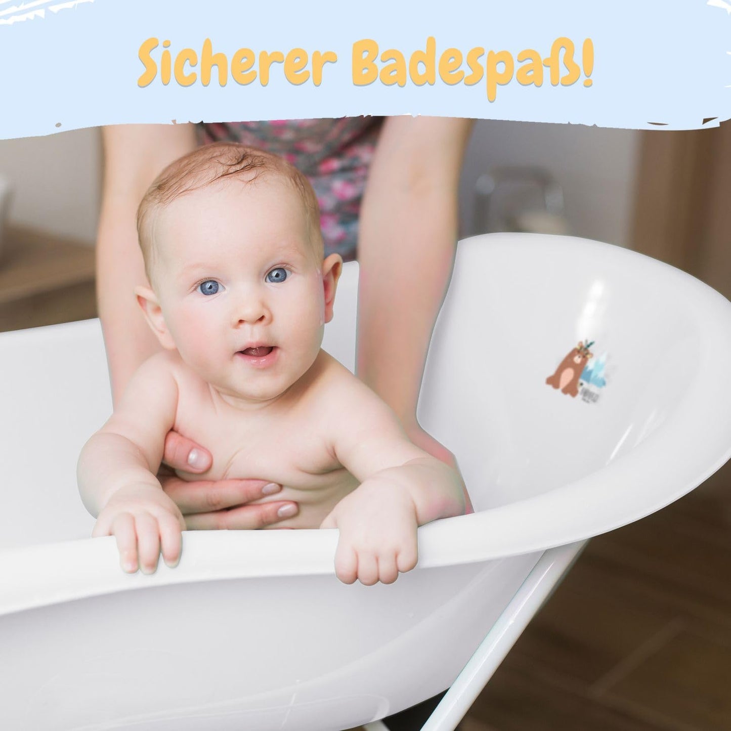 Baby Badewanne mit Gestell 4 Set TÜV Rheinland zertifiziert! Babybadewannen + Baby Badewannensitz +Abfluss + Gestell - Babywanne mit Ständer! Baby Pflegeset für Neugeborene.