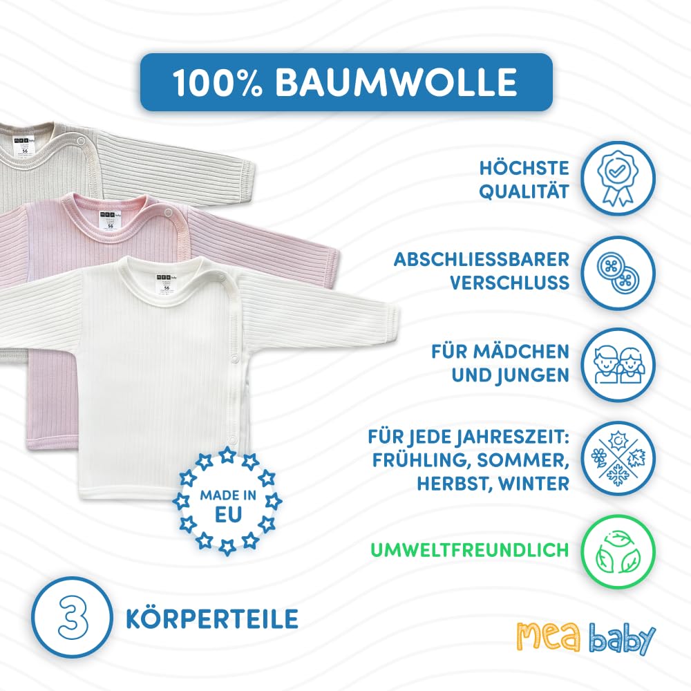 MEA BABY Unisex Baby Wickelshirt Wickeljacke Langarm, 100% Baumwolle im 5er Pack. Wickelshirt für Mädchen, Wickelshirt für Junge