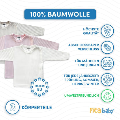 MEA BABY Unisex Baby Wickelshirt Wickeljacke Langarm, 100% Baumwolle im 5er Pack. Wickelshirt für Mädchen, Wickelshirt für Junge