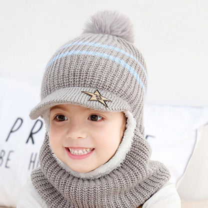 YONKOUNY Kinder Wintermütze Jungen Mädchen Warm Niedlich Strickmütze Schalmütze Schlupfmütze Beanie Mütze mit Fleecefutter