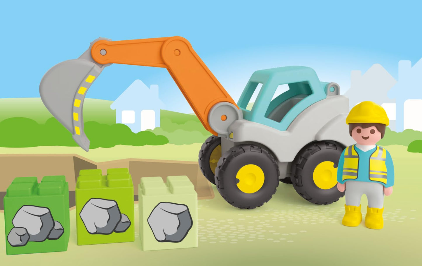PLAYMOBIL Junior 71685 Dump Truck Sustainable Toy for Children from 1 Year Including Builder and Three Building Blocks