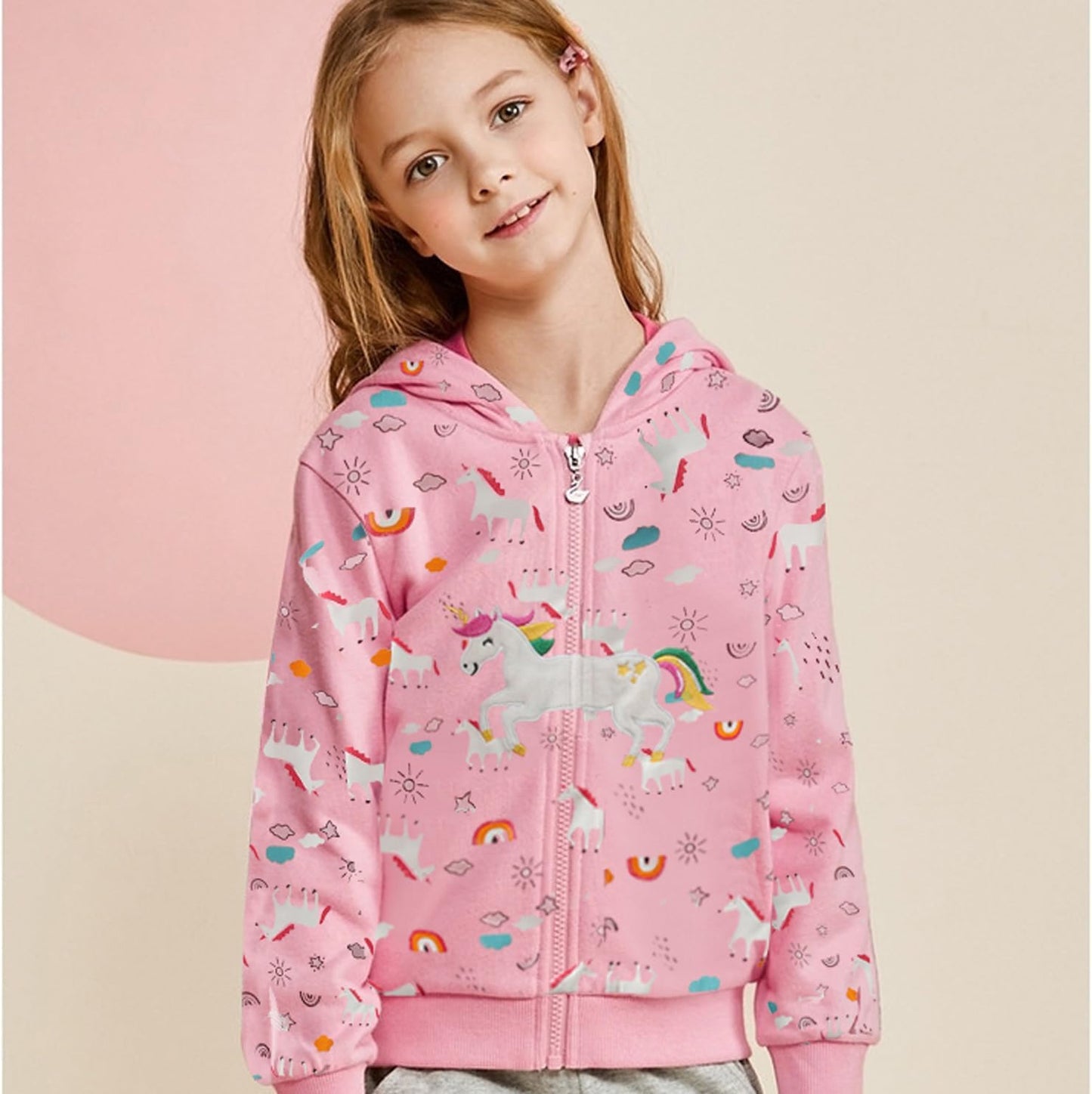 EULLA Children's Girls' Zip Up Hoodie Sweat Jacket Hooded Jacket Hooded Jacket Hoodie Long Sleeve Cotton Unicorn Pullover Hoodie Sweatshirt with Zip 92 98 104 110 116 122