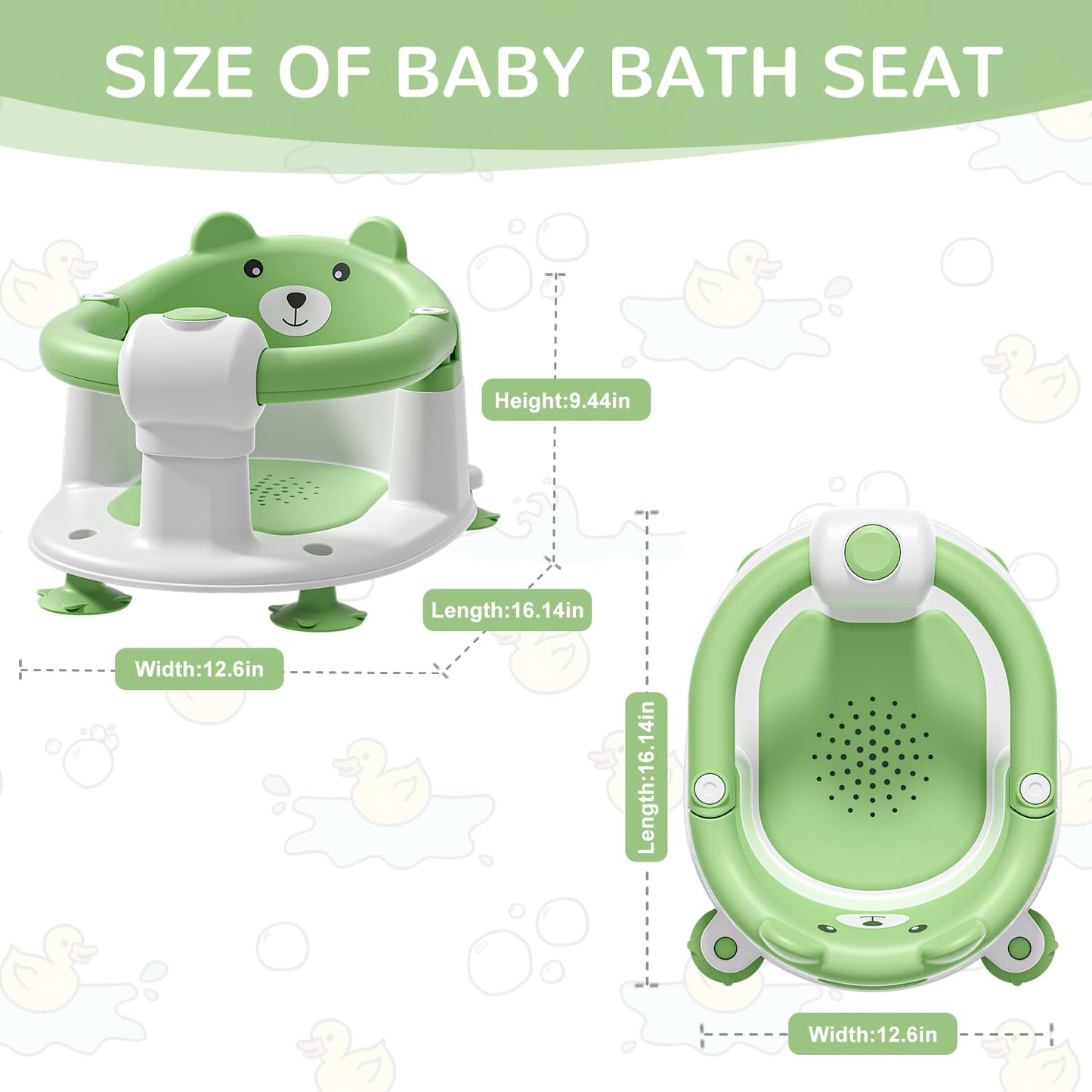 Baby Bath Seat from 6 Months, Bear Non-Slip Bath Seat Baby with 4 Suction Cups and Cushions for Toddlers and Newborns, Safe Portable Bath Chair for Shower or Bathtub, Pink
