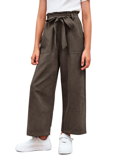 Haloumoning Mädchen Weite Hose Palazzo Hohe Taille Mode Bootcut Elastische Paperbag Freizeithose mit Gürtel