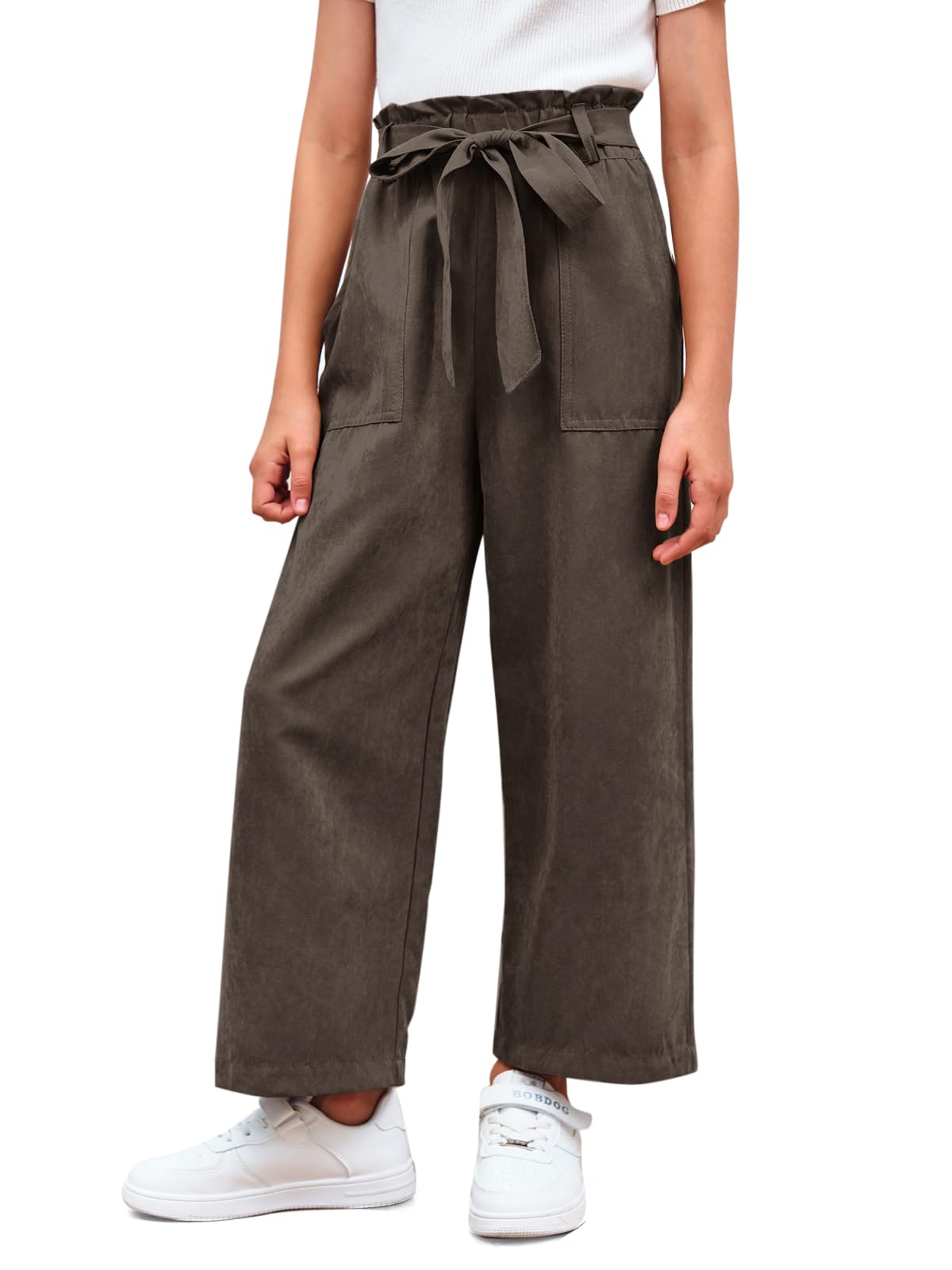 Haloumoning Mädchen Weite Hose Palazzo Hohe Taille Mode Bootcut Elastische Paperbag Freizeithose mit Gürtel