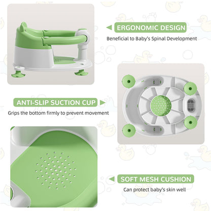 Baby Bath Seat from 6 Months, Bear Non-Slip Bath Seat Baby with 4 Suction Cups and Cushions for Toddlers and Newborns, Safe Portable Bath Chair for Shower or Bathtub, Pink