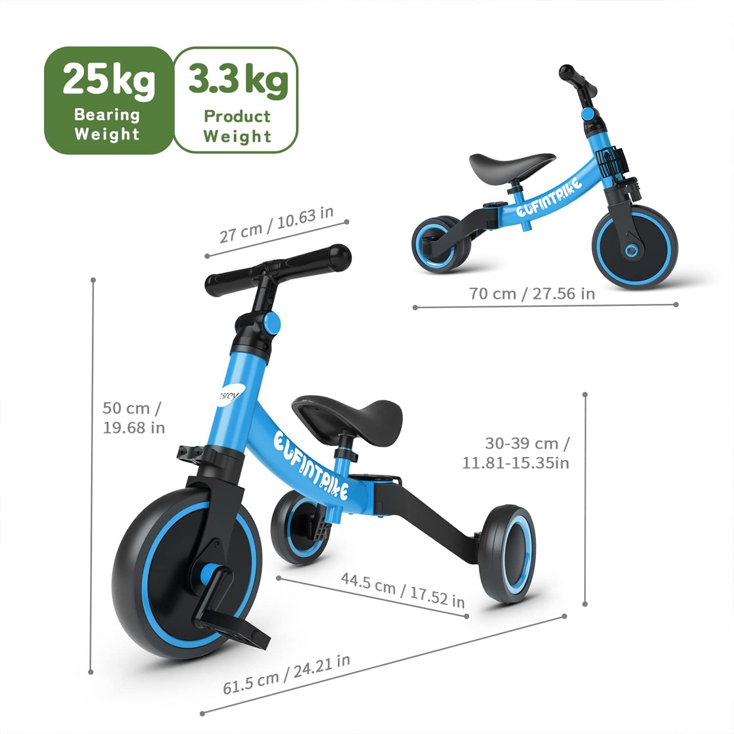 besrey 5 in 1 Laufräder Laufrad Kinderdreirad Dreirad Lauffahrrad Lauflernhilfe für Kinder ab 1 Jahre bis 4 Jahren (Schwarz) - Meloni2