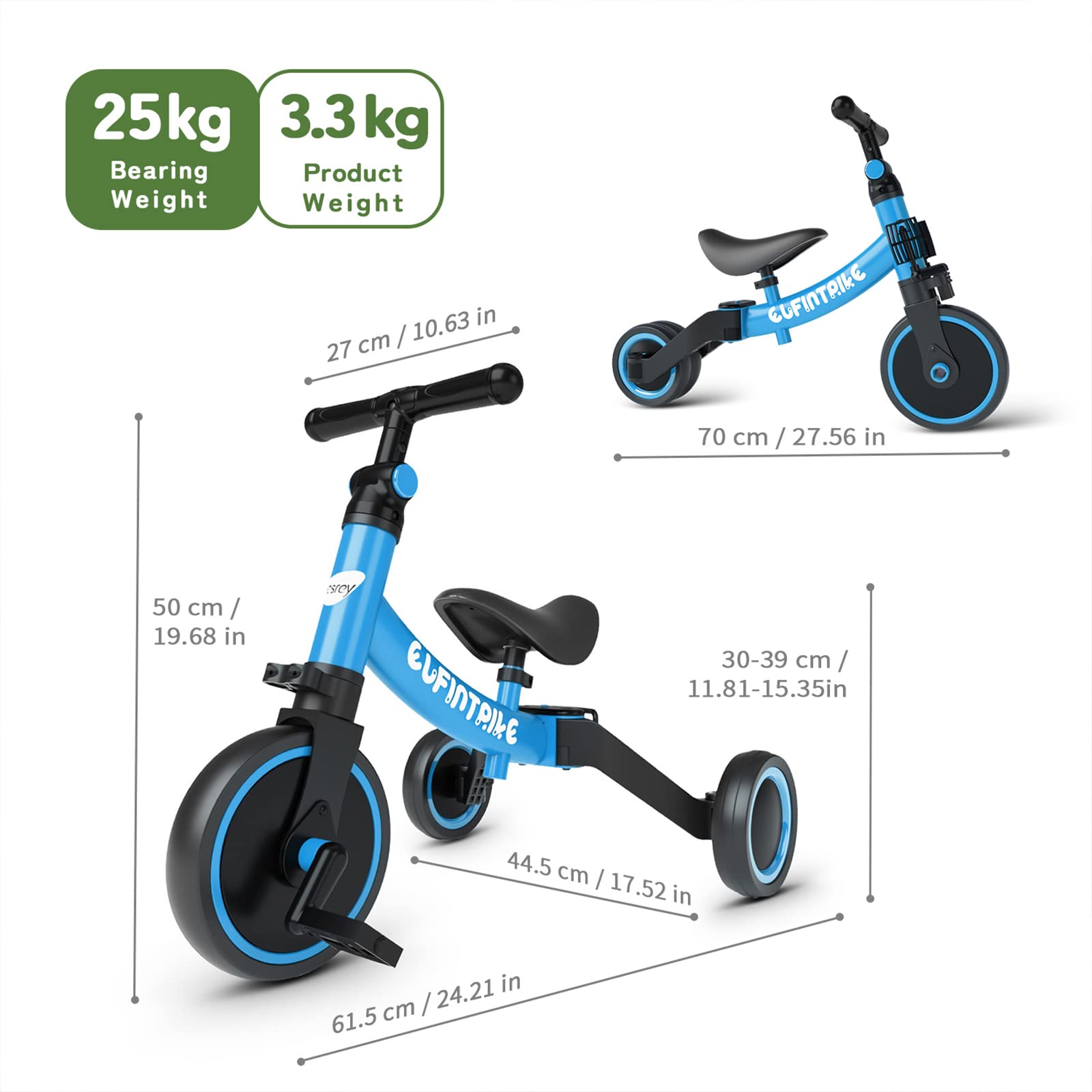 besrey 5 in 1 Laufräder Laufrad Kinderdreirad Dreirad Lauffahrrad Lauflernhilfe für Kinder ab 1 Jahre bis 4 Jahren (Schwarz) - Meloni2