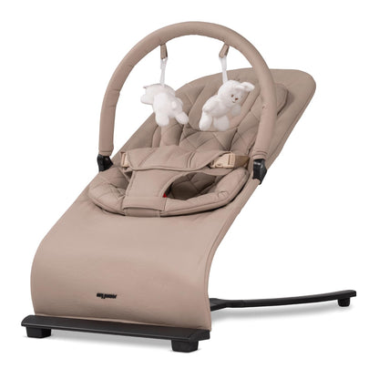 my junior® Motion Bouncer, Ergonomische Babywippe mit Spielbügel, neue Hands-Free-Comfort Technik, 3 Fach-Verstellbar, klappbar, 100% Baumwolle - Kangaroo Beige