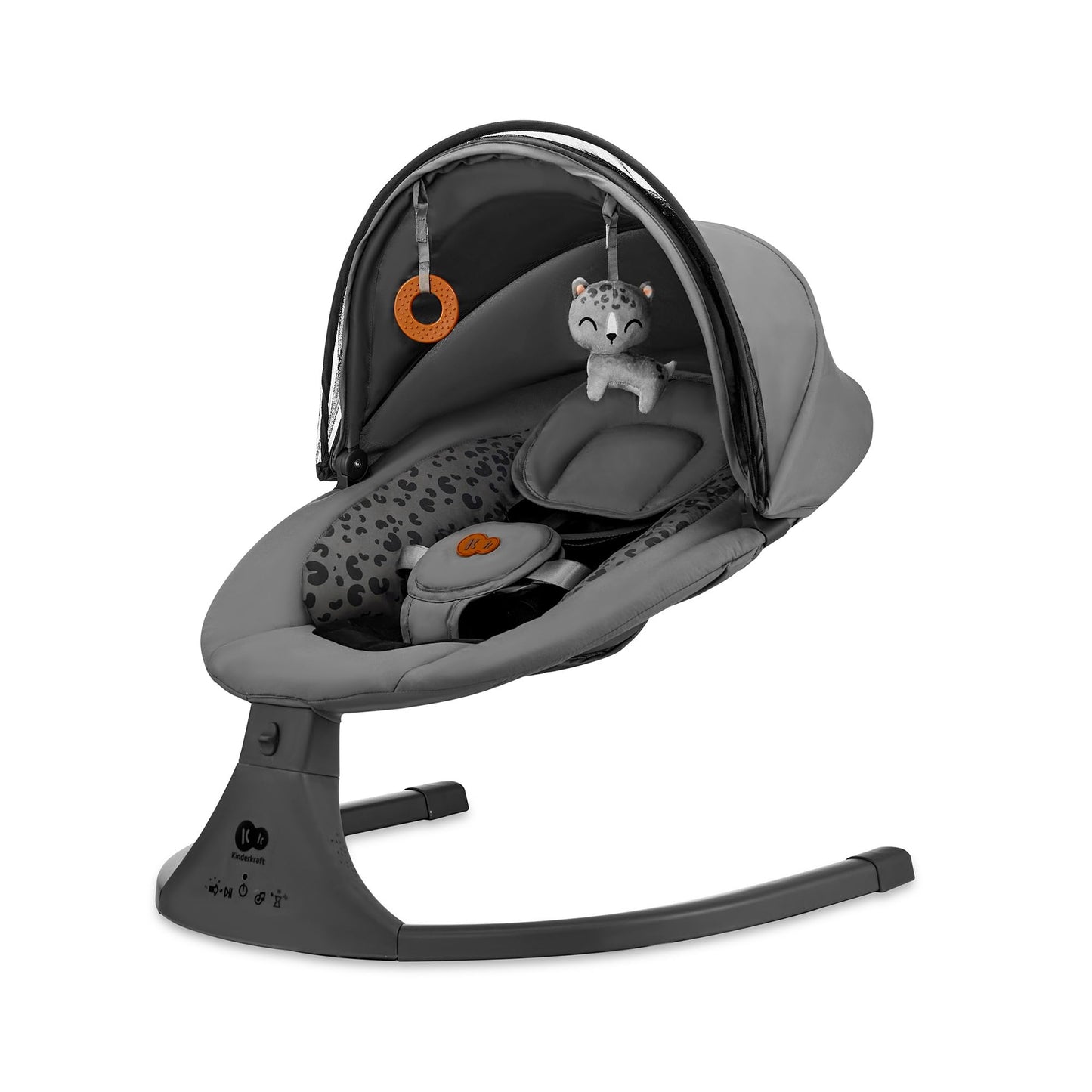 Kinderkraft LUMI 2 Babywippe, Elektrische Babyschaukel, Von der Geburt bis 9 Monate, Höhenverstellbar, 5 Schaukelmodi, 12 Melodien, Bogen mit Spielzeug, Dunkelgrau
