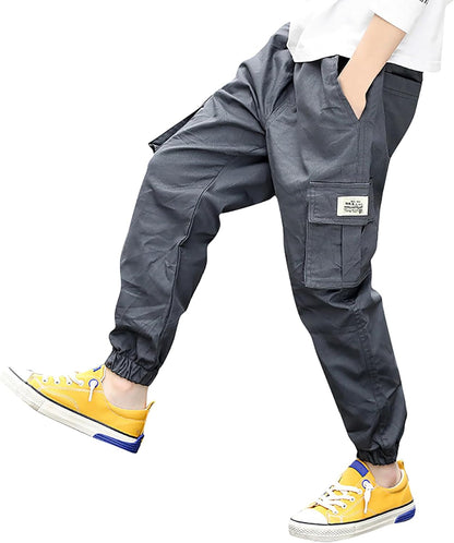 Deekynoop Children's Cargo Trousers Boys Twil Cargo Jogging Bottoms with Elastic Waistband