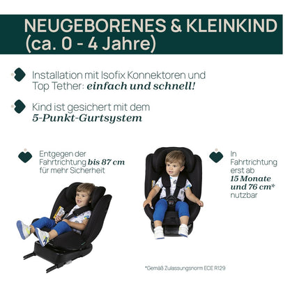 Chicco Unico Evo I-Size, Kindersitz 0-36 Kg, für Kinder von 40 bis 150 cm, homologiert ECE R129/03, Isofix 360° drehbar und neigbar, Gruppe 0+/1/2/3 von 0 bis 12 Jahren, Schwarz