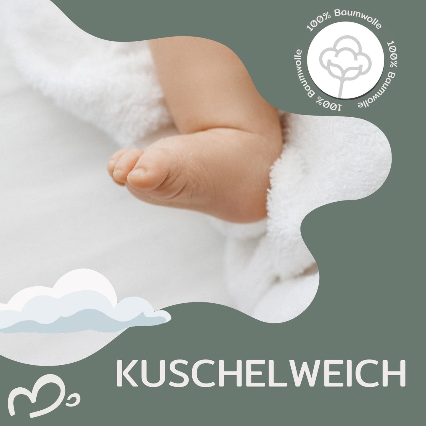 MIRARI Kids Babyhandtuch mit Kapuze und Waschlappen 100x100 cm – Handtuch Rentier aus 100% Baumwolle - REH Badetuch mit Kapuze - Geschenk Geburt - Baby Erstausstattung Neugeborenen Set