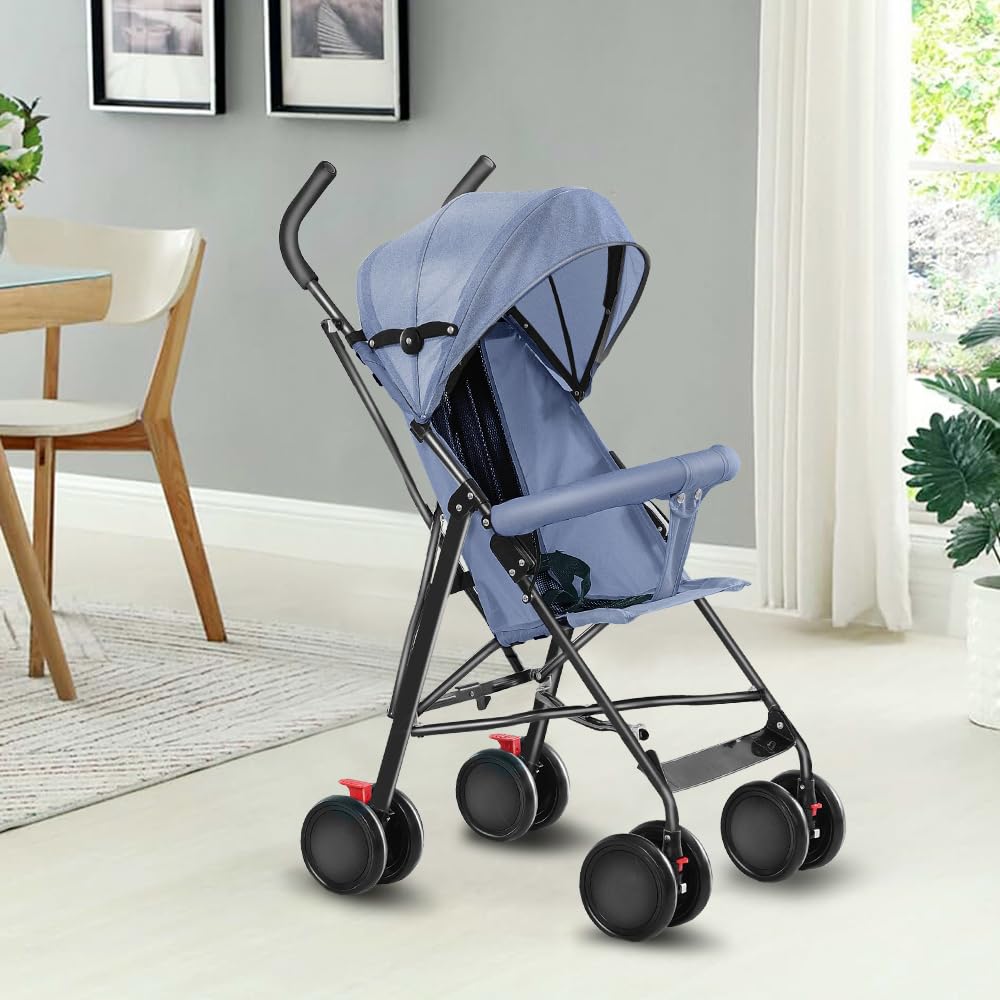 Kinderbuggy, Klein Zusammenklappbar Kinderwagen,Rücken und Fußstützenverstellung,Hinterradbremse,5-Punkt-Gurt,Einfaches Ein-Hand-Falten,Baby Reisebuggy