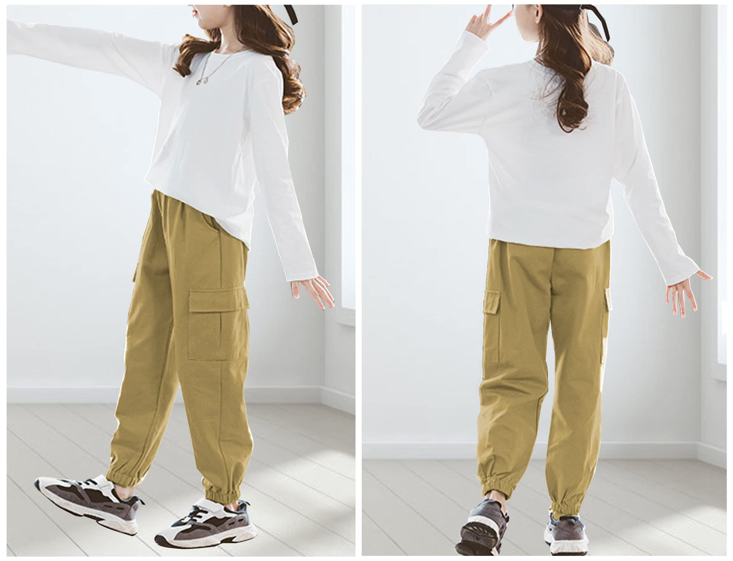SEAUR Cargo Hose Mädchen Freizeithose Hip Hop Hose mit Gummibung Sporthose Jogginghose mit Taschen Kordelzug Trainingshose Sport Freizeit Streetwear - 100-160cm