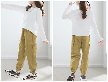 SEAUR Cargo Hose Mädchen Freizeithose Hip Hop Hose mit Gummibung Sporthose Jogginghose mit Taschen Kordelzug Trainingshose Sport Freizeit Streetwear - 100-160cm