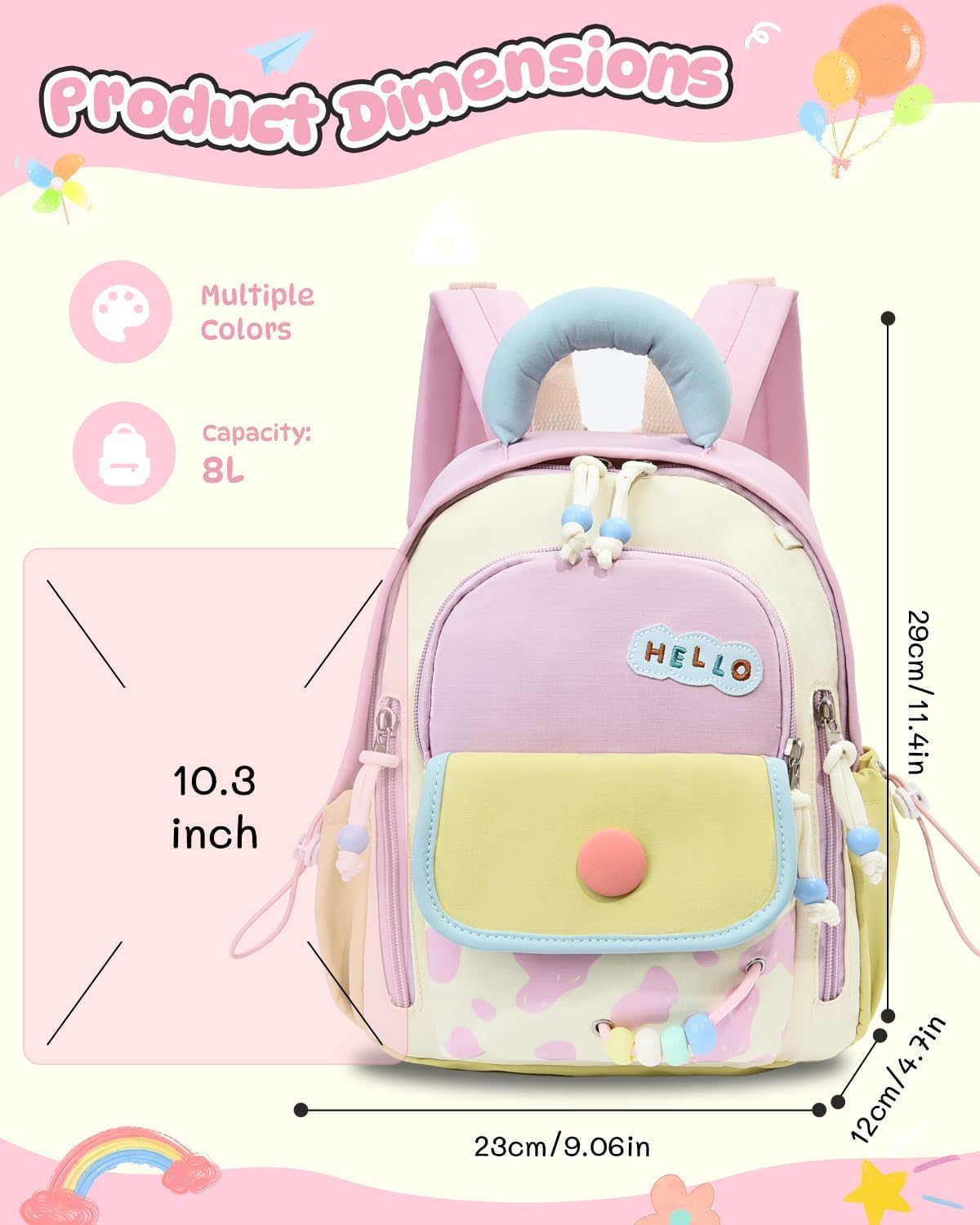 PROTAURI Kindergartenrucksack Mädchen 2-5 Jahre 8L 3D Eis, Dunkelrosa | mit Brustgurt wasserabweisend leicht atmungsaktiv ergonomisch Macaron-Farben