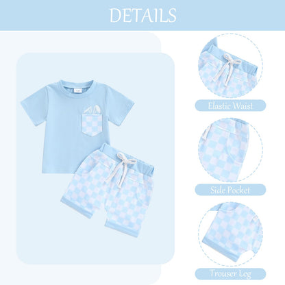 Baby Sommerkleidung Jungen Neugeborene Set Kurzarm Streifen T-Shirt und Casual Hose mit Taschen Sommer 2Pcs Outfits Kleinkind Bekleidungsset