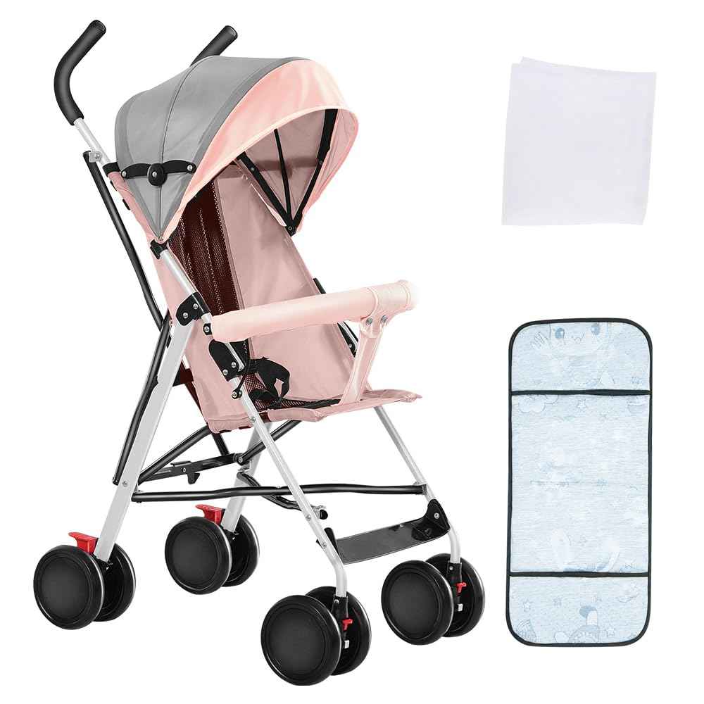 OHMG Kinderbuggy, Klein Zusammenklappbar Kinderwagen,Rücken und Fußstützenverstellung,Hinterradbremse,5-Punkt-Gurt,Einfaches Ein-Hand-Falten,Baby Reisebuggy