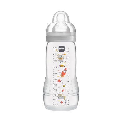 MAM Easy Active Trinkflasche im 2er-Set (330 ml), Baby Trinkflasche inklusive MAM Sauger Größe 2 aus SkinSoft Silikon, Milchflasche mit ergonomischer Form, 4+ Monate, Weltall - Meloni2