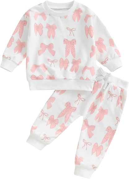Süßes Baby-Mädchen-Kleidung, langärmelig, bedruckt, Sweatshirt, Oberteil und Hose, Set für Kleinkinder, Mädchen, Herbst-Outfits
