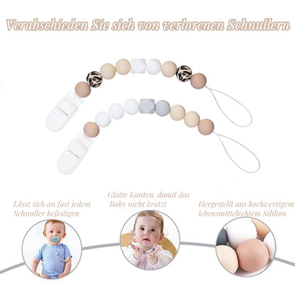 Schnullerkette aus Silikon,Schnullerband für Babys MäDchen und Junge,BPA-frei Sicherheitsgurte für Spielzeug,Einteiliger Schnullerhalter und Beißringspielzeug,2er-Pack (Leopard + Khaki)
