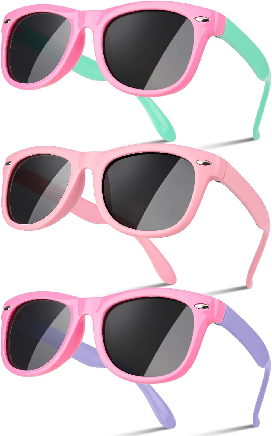 Utensilsto Pack of 3 Children's Polarised Flexible Sunglasses Silicone Frame Sunglasses for Boys Girls 2-12 Years (Pink+Red)