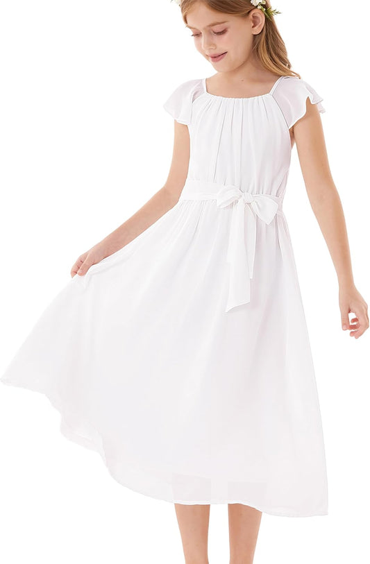 GRACE KARIN Girls Summer Dress Elegant Chiffon Princess Long Dress Wedding Guest Evening Dress for Teenage Girls 5-14 Years 