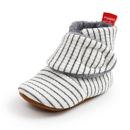 Sehfupoye Toddler Baby Boys Girls Cotton Booties Shoes Striped Soft Sole Newborn First Hiking Shoes Warm Fleece Boots 0-18M