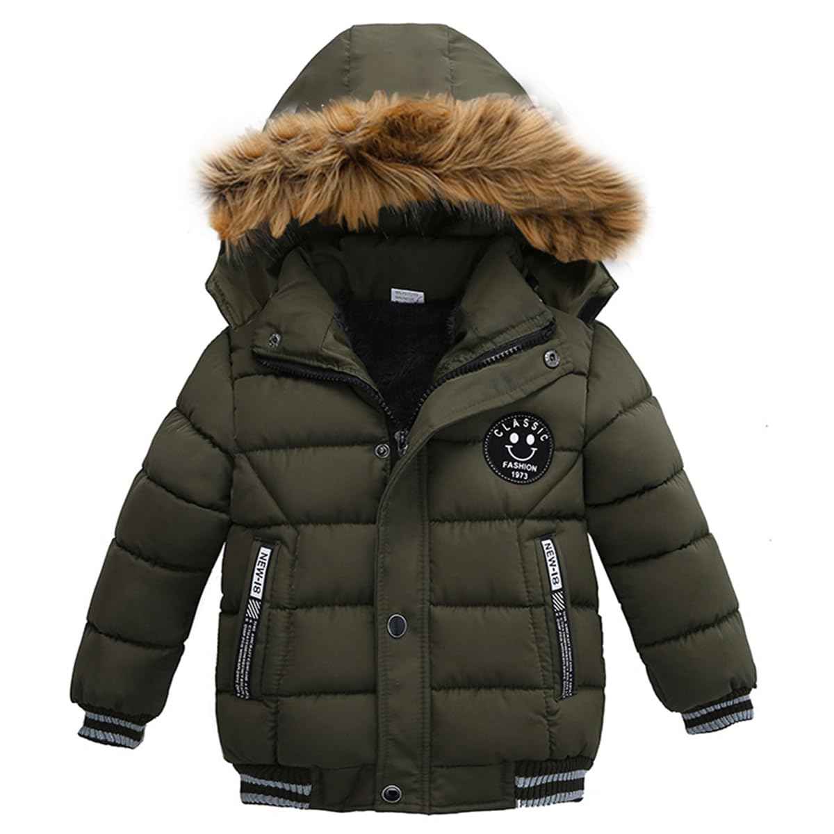 linboo Boys' Winter Jacket, Outdoor Coat, Parka with Fur Hood, Quilted Jacket, Cotton, Children's Jacket, Warm Winter Coat, Lined Winter Hooded Jacket