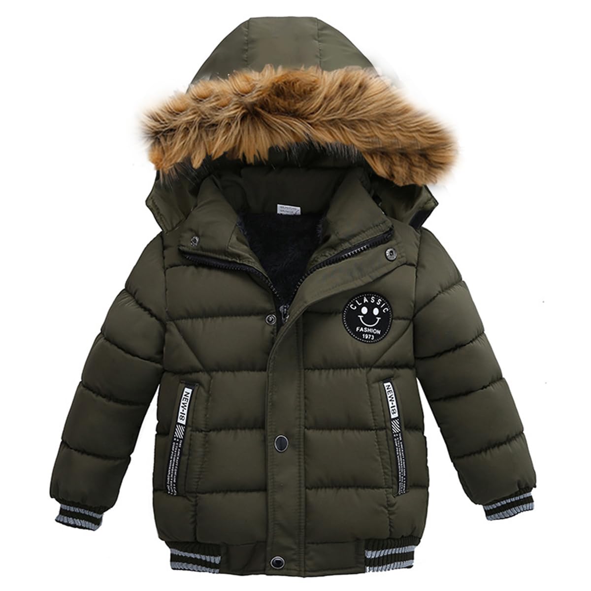 linboo Boys' Winter Jacket, Outdoor Coat, Parka with Fur Hood, Quilted Jacket, Cotton, Children's Jacket, Warm Winter Coat, Lined Winter Hooded Jacket