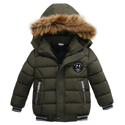 linboo Boys' Winter Jacket, Outdoor Coat, Parka with Fur Hood, Quilted Jacket, Cotton, Children's Jacket, Warm Winter Coat, Lined Winter Hooded Jacket