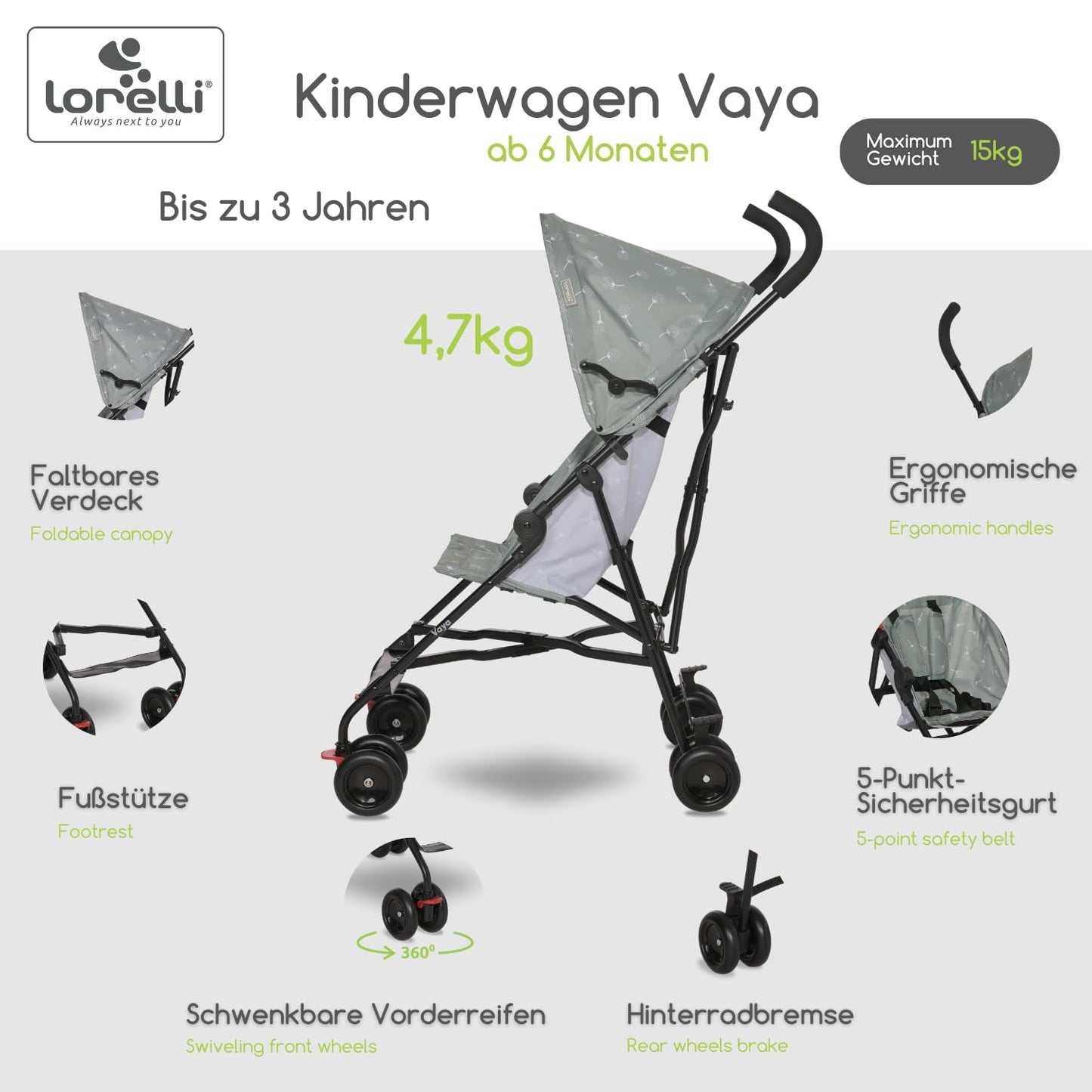 Lorelli Ultra Leichter Buggy Kinderwagen Vaya - nur 4,7kg - Kompakter Sportsitz bis 15kg, Sitzbuggy mit 5-Punkt-Gurt, faltbarem Verdeck und ergonomischen Griffen, klappbarer Reisekinderwagen, rosa - Meloni2