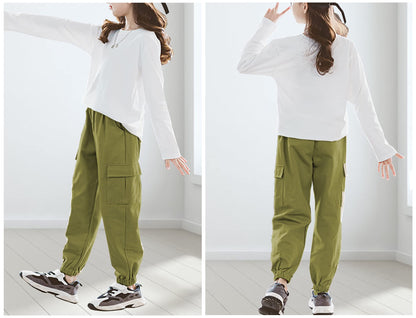 SEAUR Cargo Hose Mädchen Freizeithose Hip Hop Hose mit Gummibung Sporthose Jogginghose mit Taschen Kordelzug Trainingshose Sport Freizeit Streetwear - 100-160cm
