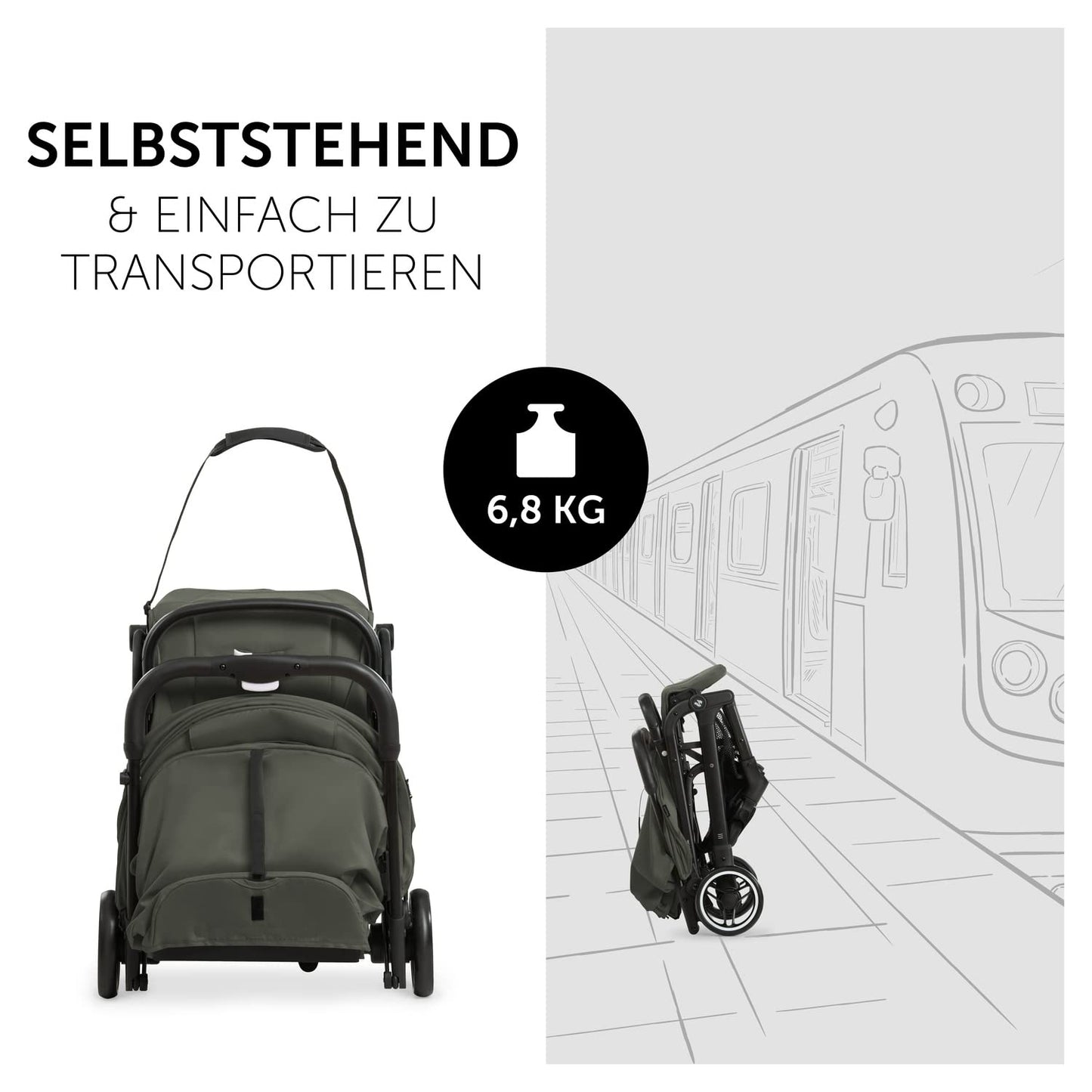 Hauck Travel N Care Dark Olive Stroller – Lightweight travel buggy for children from birth to 22 kg with reclining function, compact and UPF 50+