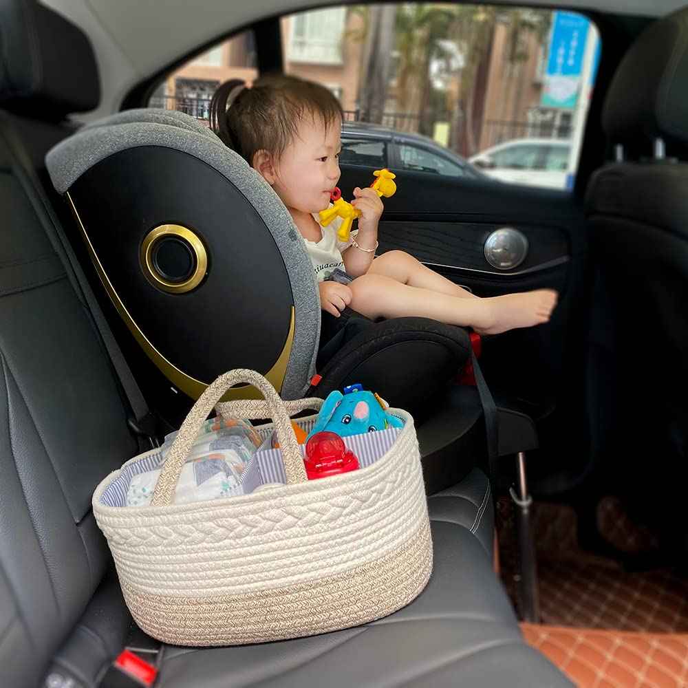 Baby Nappy Caddy Organiser, Multifunctional Storage Box for Nappies, with Interchangeable Compartments, 100% Cotton Linen, Portable Storage Basket for Nappies, Baby Shower Gift