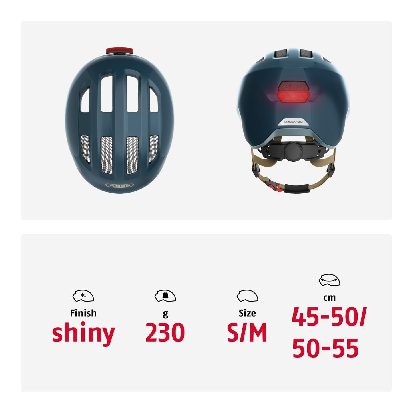 ABUS Kinderhelm Smiley 3.0 ACE LED - Fahrradhelm mit Licht