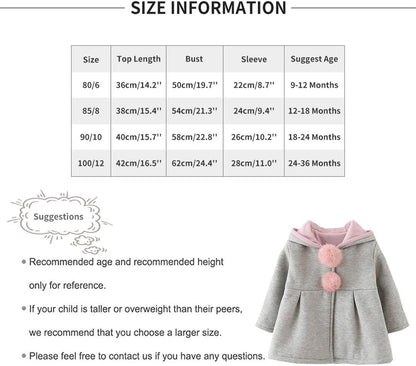 EDOTON Baby Girls' Cotton Coats Spring Autumn Winter Jackets with Hair Balls Rabbit Ear Toddler Warm Clothing