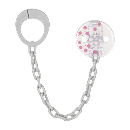 babynova Schnullerkette mit Clip - Schnullerhalter kompatibel mit Schnullern mit Ring - Kinderwagen Zubehör - BPA-frei - Rosa Herzen