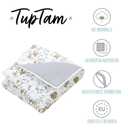 TupTam Krabbeldecke für Baby 120x120 cm - Gepolsterte Spieldecke Baby Baumwolle, XXL, OEKO-TEX, Weich & Hautfreundlich, Farbe: Wald/Beige - Meloni2