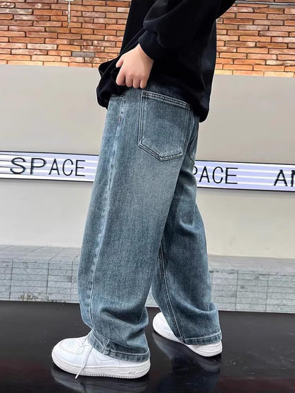 Siehin Jungen Jeanshose mit Elastischem Bund Kinder Frühling-Herbst Denimhose Baggy Jeans Cargohose