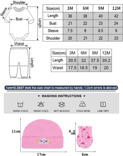 Kiddiezoom Baby-Body, Hose, Kleinkinder-Einteiler, Bekleidungs-Sets für Jungen und Mädchen aus Baumwolle, Mützen, Kratzfäustlinge