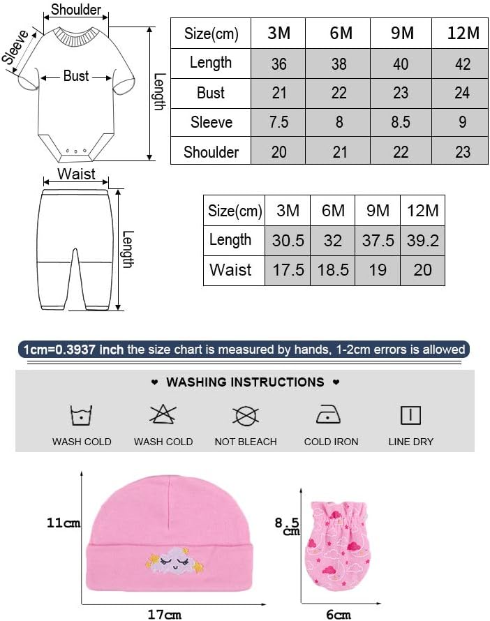 Kiddiezoom Baby-Body, Hose, Kleinkinder-Einteiler, Bekleidungs-Sets für Jungen und Mädchen aus Baumwolle, Mützen, Kratzfäustlinge