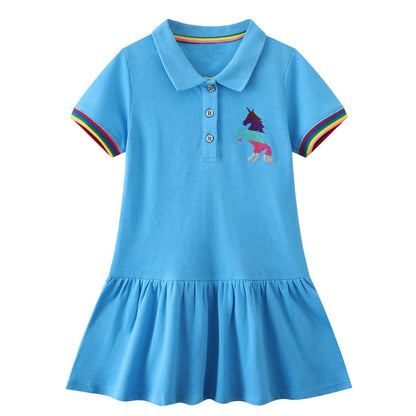 Beilei Creations Mädchen Kleider Kurzarm Baumwolle Kinder Kleid Süßes Muster Gr.85-140